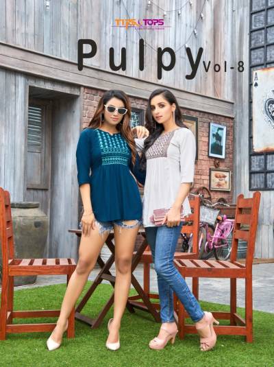 Pulpy Vol 8  By Tips & Tops Fancy Rayon Embroidered Short Top Collection